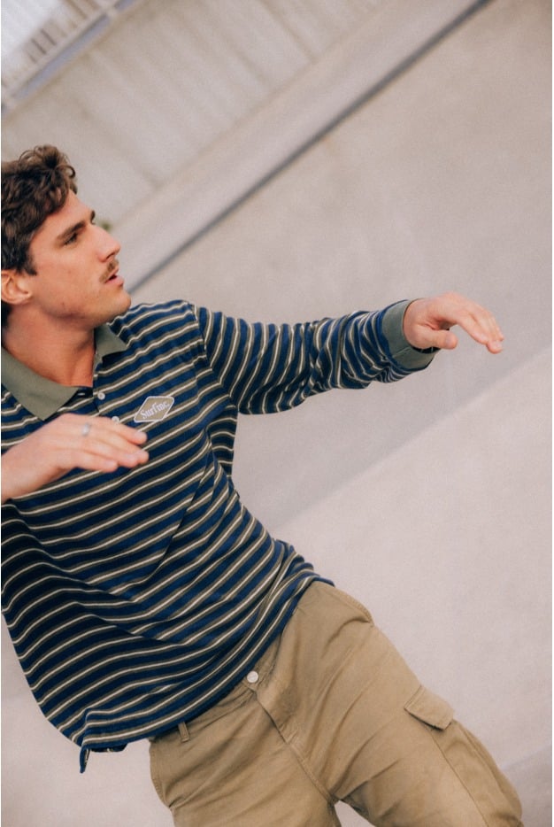 Striped Rugby Polo - Navy Blue Striped Rugby Polo - Navy Blue
