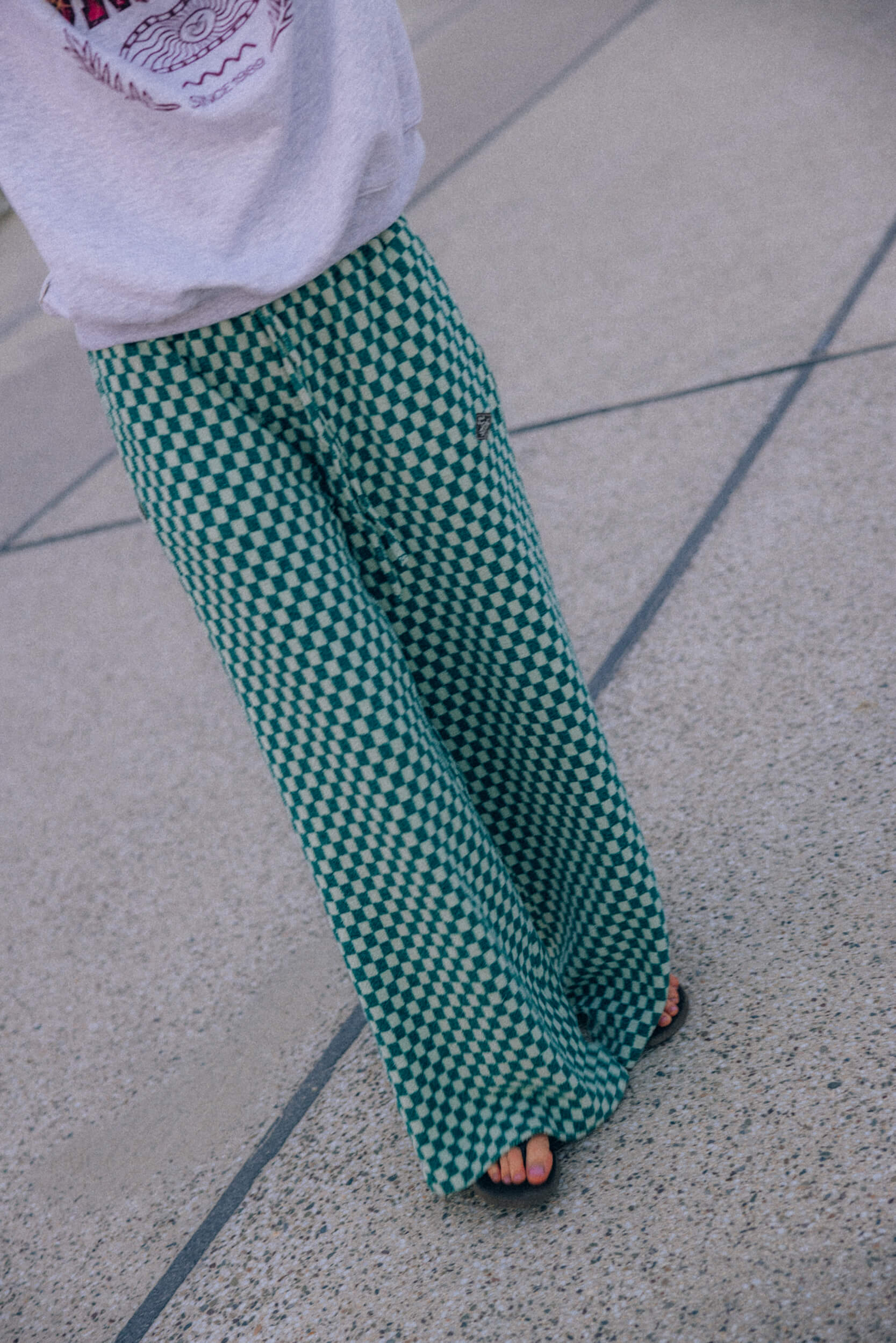 Checkered Soft Loose Pants - White Sage Checkered Soft Loose Pants - White Sage