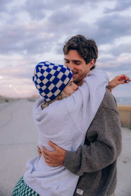 Checkered Folded Beanie - Cobalt Haze & Vintage White - Beanies Checkered Folded Beanie - Cobalt Haze & Vintage White - Beanies