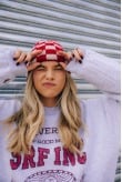 Checkered Folded Beanie - Formula Red & Vintage White Checkered Folded Beanie - Formula Red & Vintage White