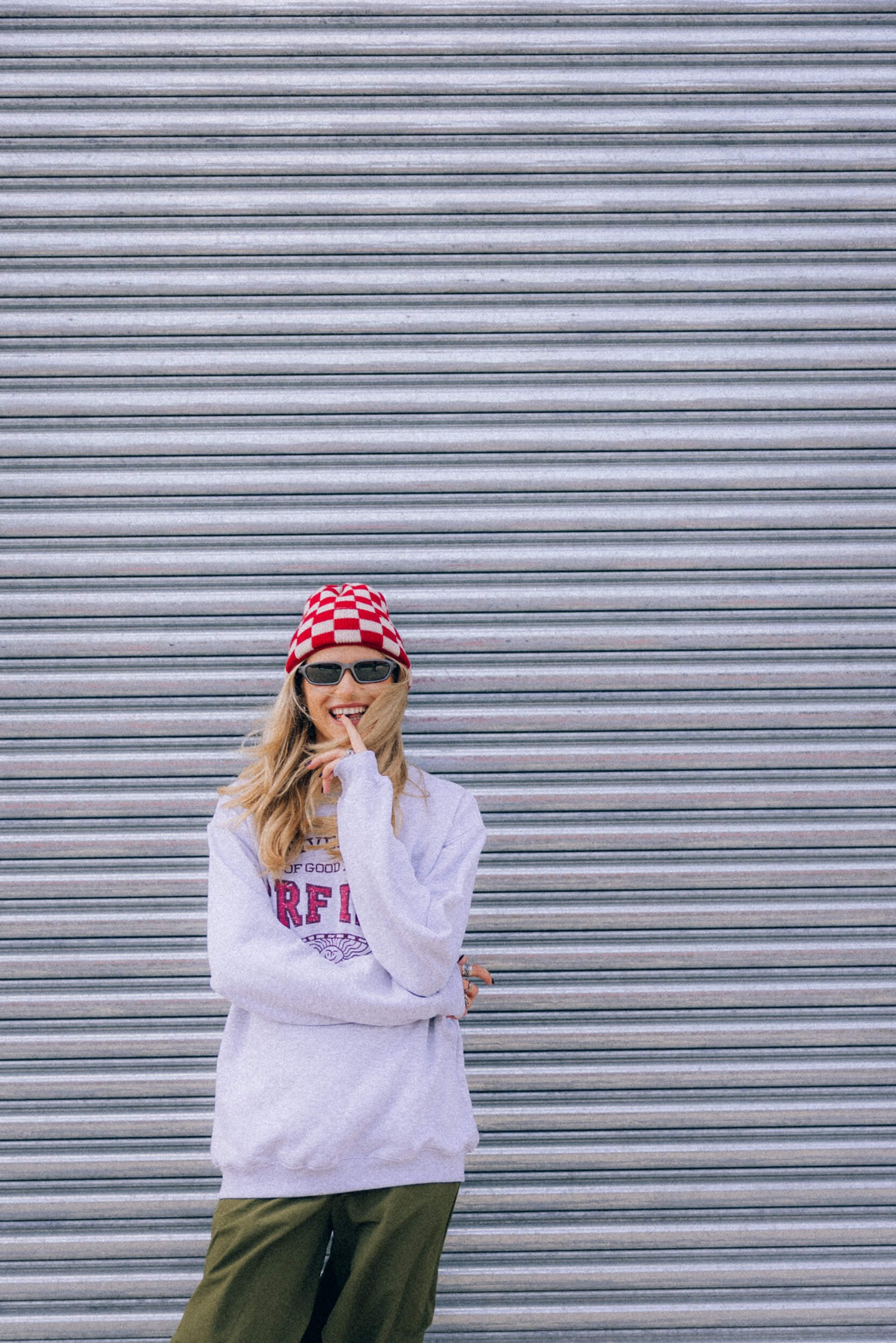 Checkered Folded Beanie - Formula Red & Vintage White Checkered Folded Beanie - Formula Red & Vintage White