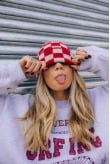 Checkered Folded Beanie - Formula Red & Vintage White Checkered Folded Beanie - Formula Red & Vintage White