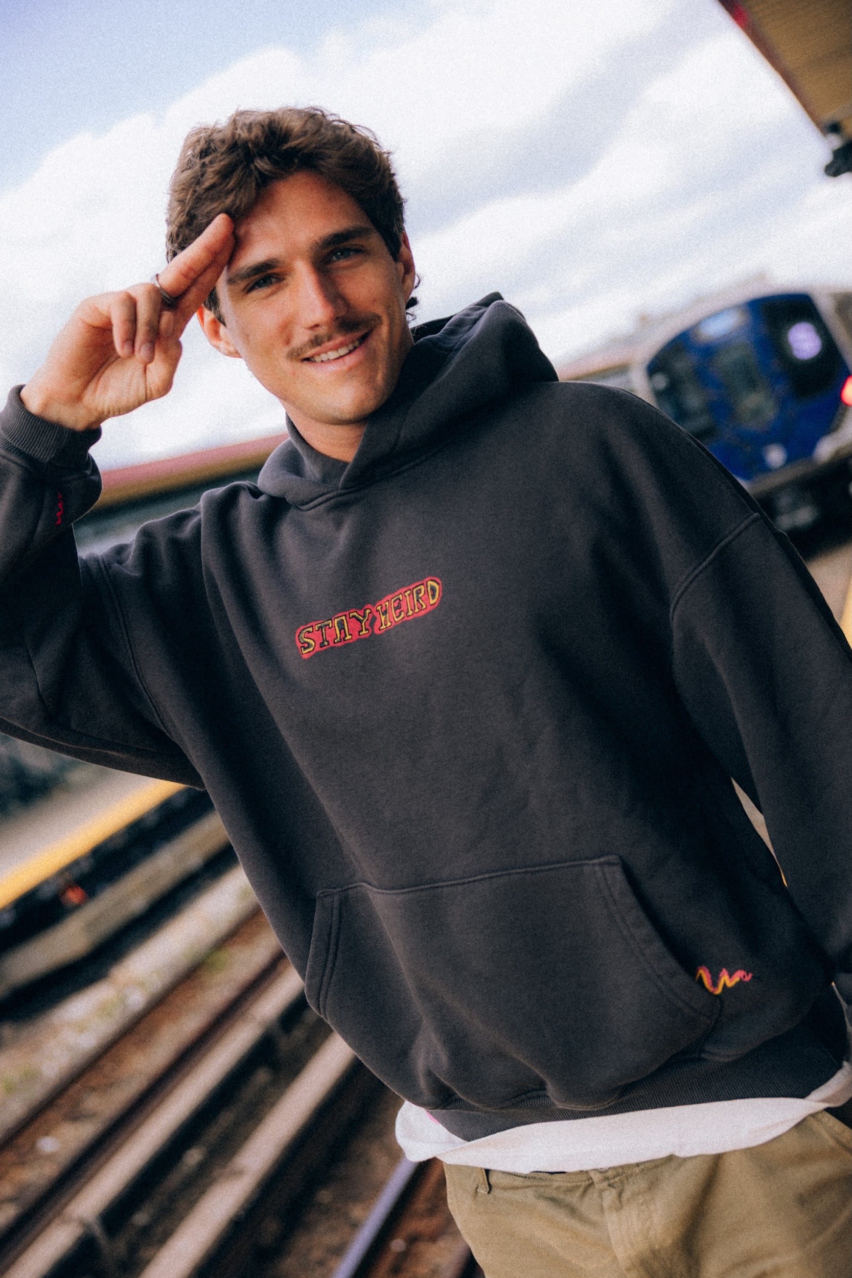 Stay Weird Hoodie - Stone Grey