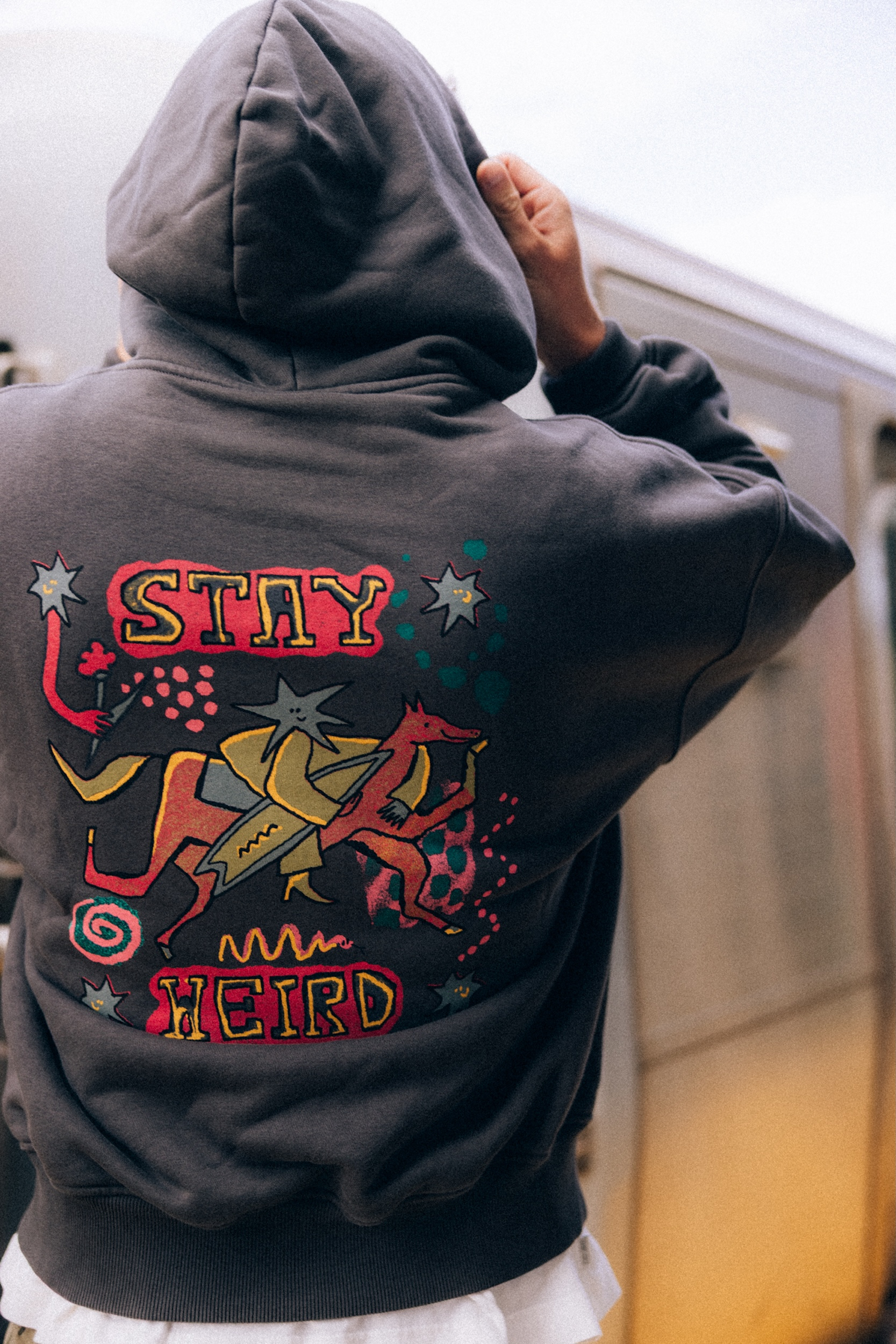 Stay Weird Hoodie - Stone Grey