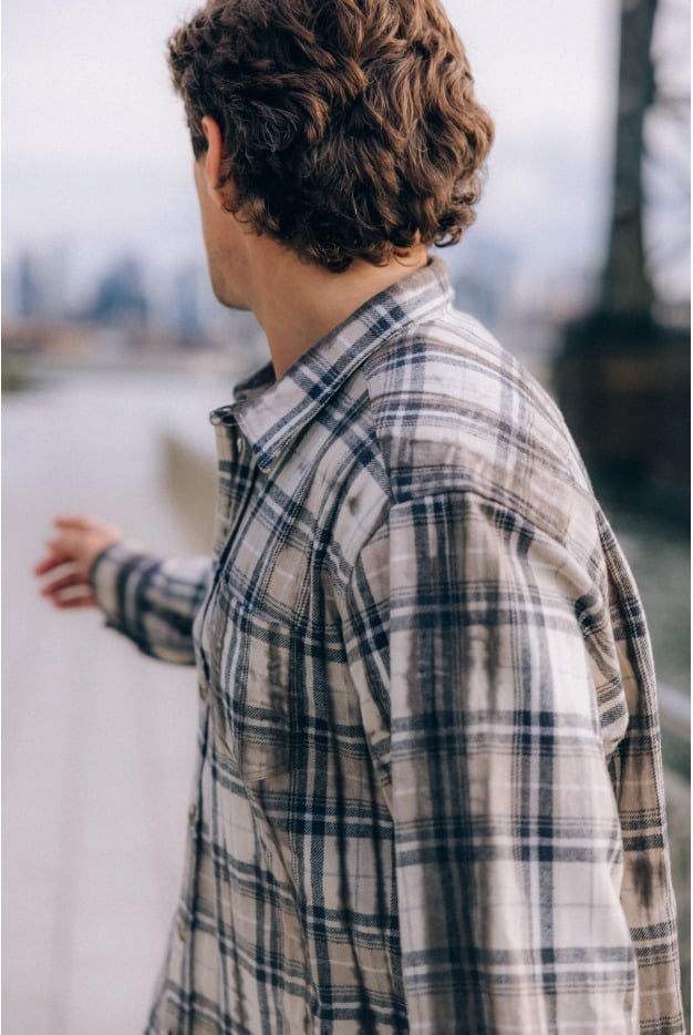 Checked & Decked Flannel Shirt - Stone Grey Checked & Decked Flannel Shirt - Stone Grey