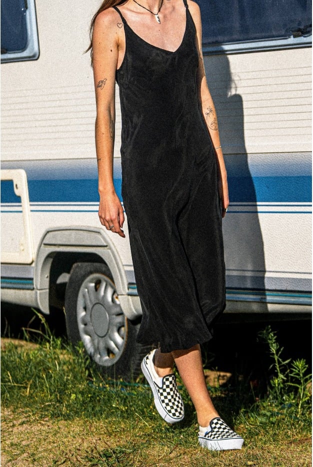 Cupro Midi Dress - Space Black