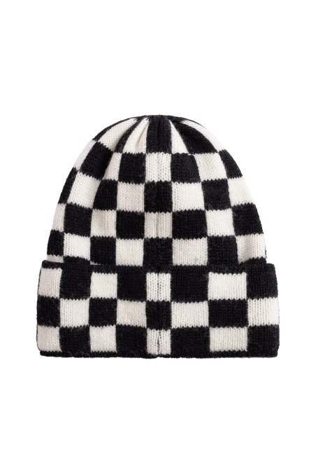 Checkered Folded Beanie - Space Black & Vintage White Checkered Folded Beanie - Space Black & Vintage White