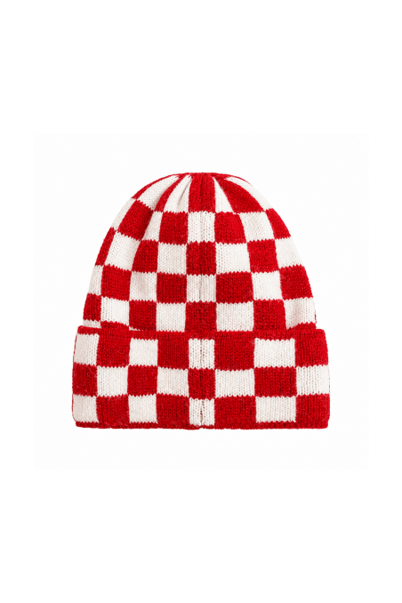Checkered Folded Beanie - Formula Red & Vintage White Checkered Folded Beanie - Formula Red & Vintage White
