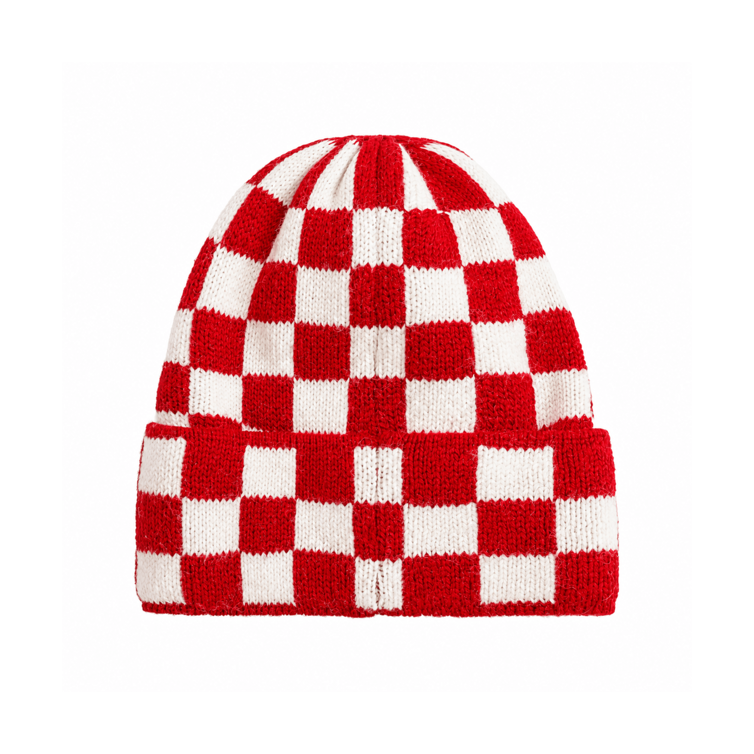 Checkered Folded Beanie - Formula Red & Vintage White Checkered Folded Beanie - Formula Red & Vintage White
