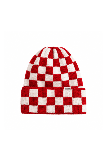 Checkered Folded Beanie - Formula Red & Vintage White Checkered Folded Beanie - Formula Red & Vintage White