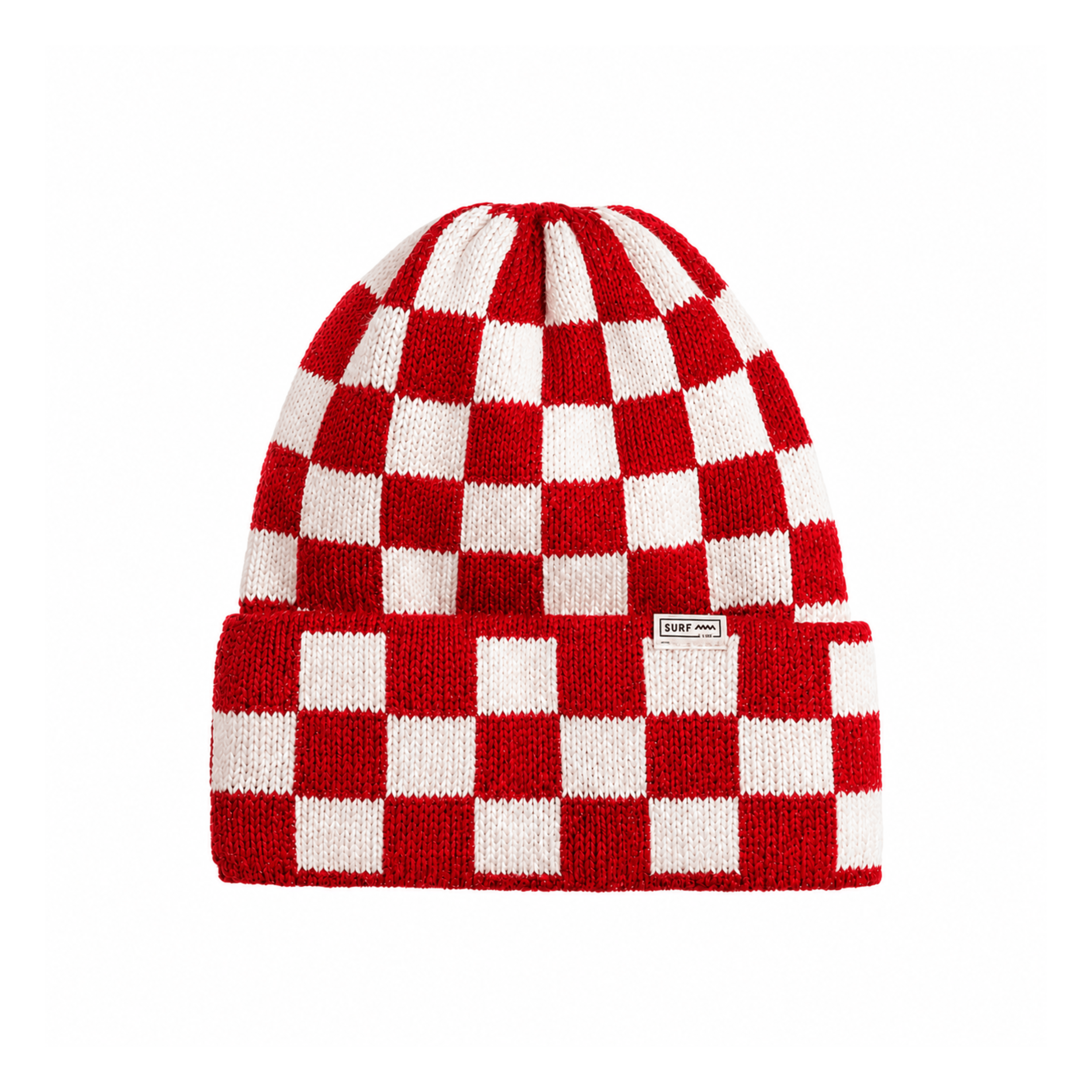 Checkered Folded Beanie - Formula Red & Vintage White Checkered Folded Beanie - Formula Red & Vintage White