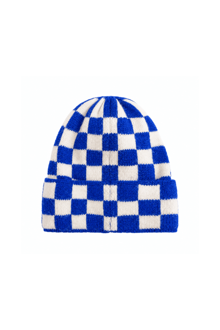 Checkered Folded Beanie - Cobalt Haze & Vintage White - Beanies Checkered Folded Beanie - Cobalt Haze & Vintage White - Beanies