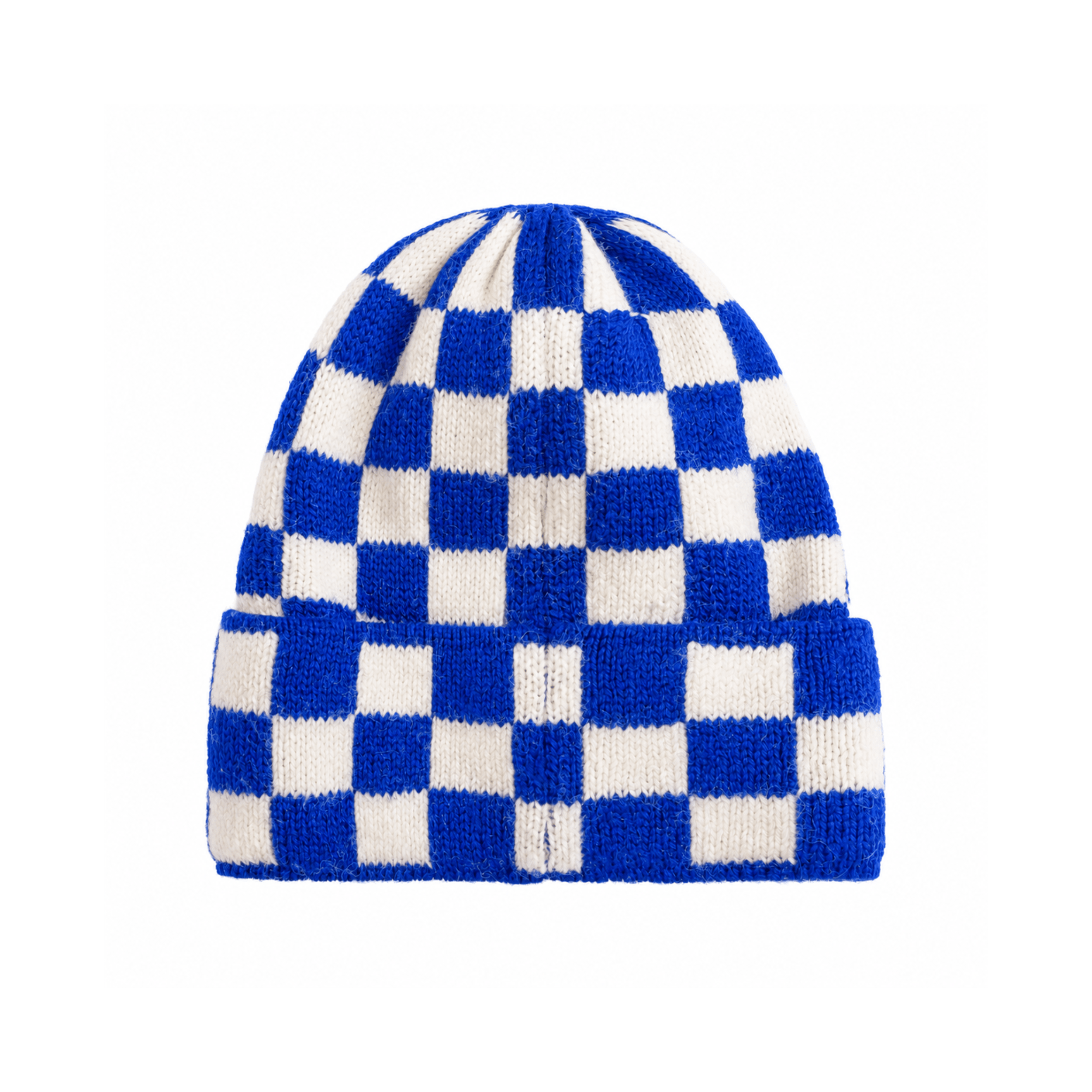 Checkered Folded Beanie - Cobalt Haze & Vintage White - Beanies Checkered Folded Beanie - Cobalt Haze & Vintage White - Beanies