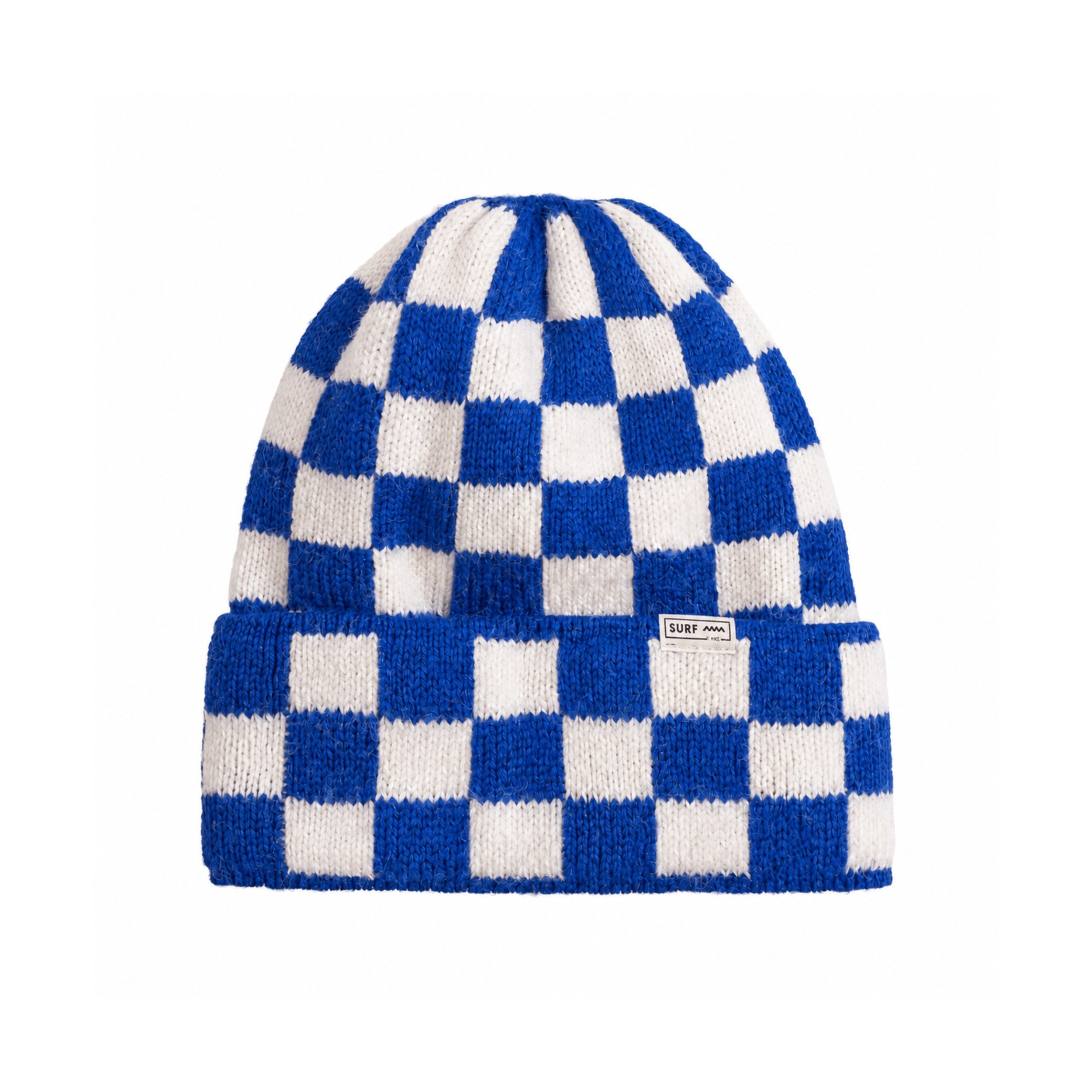 Checkered Folded Beanie - Cobalt Haze & Vintage White - Beanies Checkered Folded Beanie - Cobalt Haze & Vintage White - Beanies