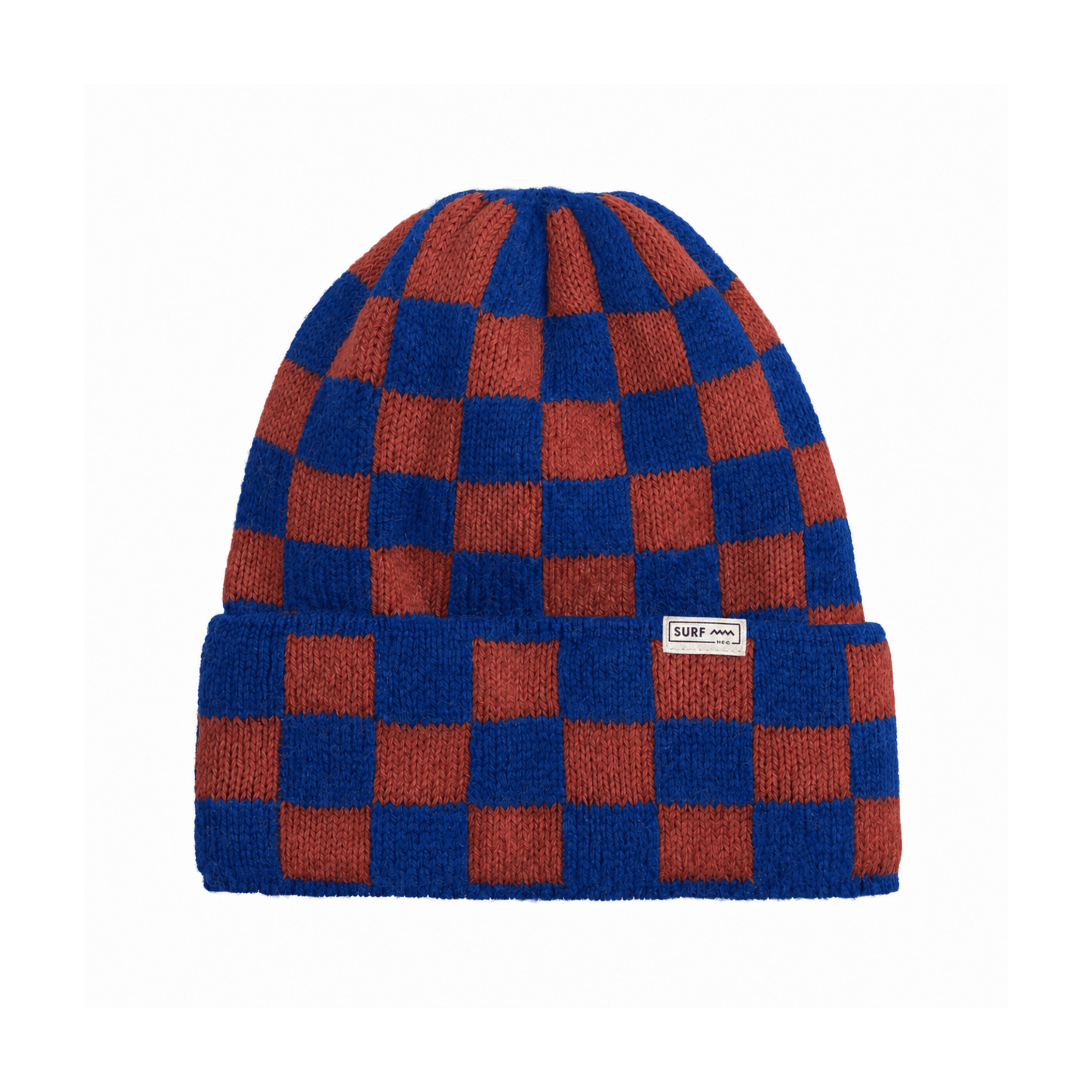 Checkered Folded Beanie - Cobalt Haze & Rusty - Beanie Mutsen
