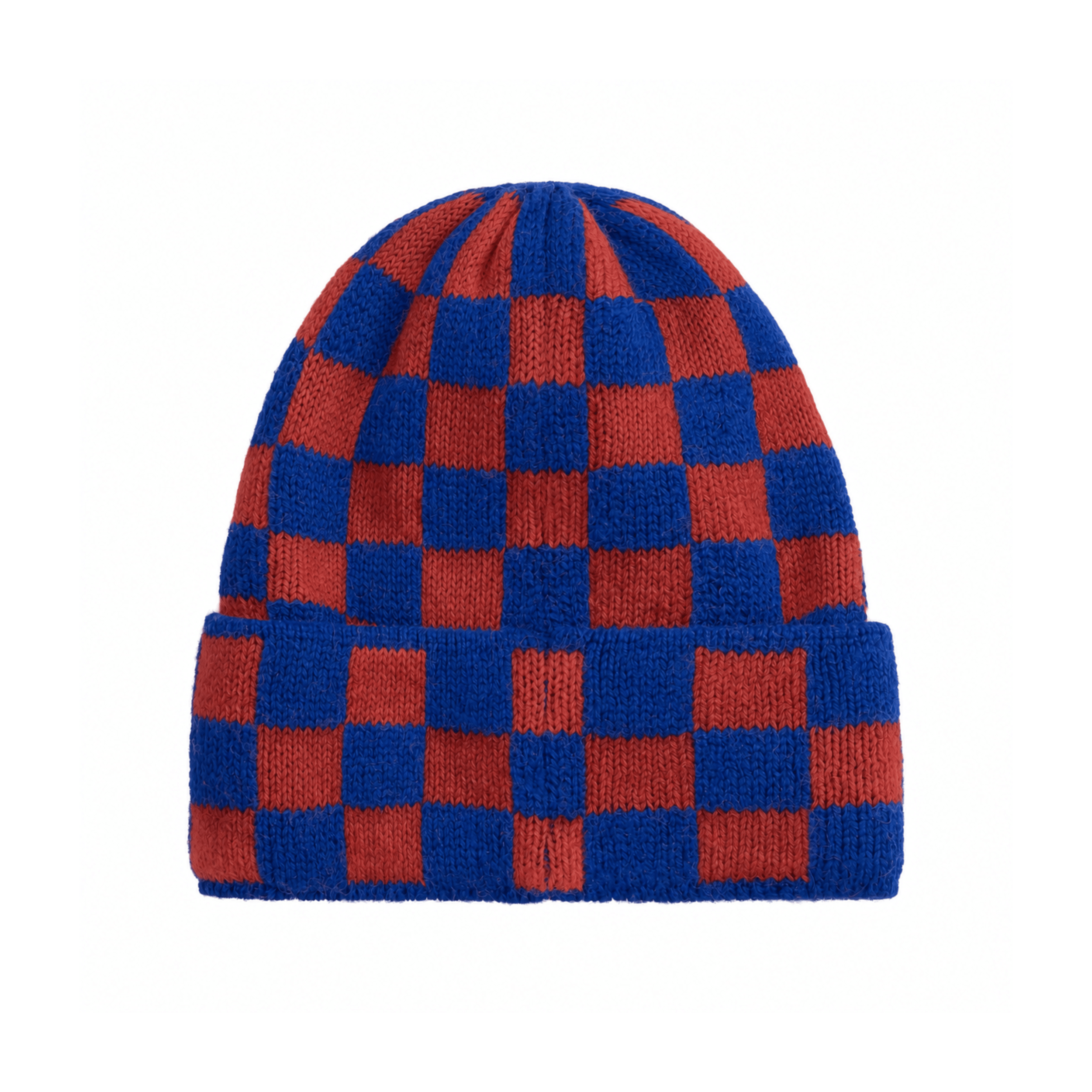Checkered Folded Beanie - Cobalt Haze & Rusty - Beanie Mutsen