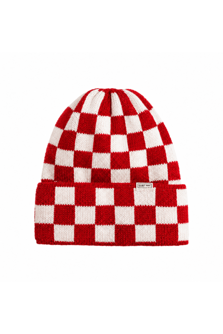 Checkered Folded Beanie - Formula Red & Vintage White - Gorros Checkered Folded Beanie - Formula Red & Vintage White - Gorros
