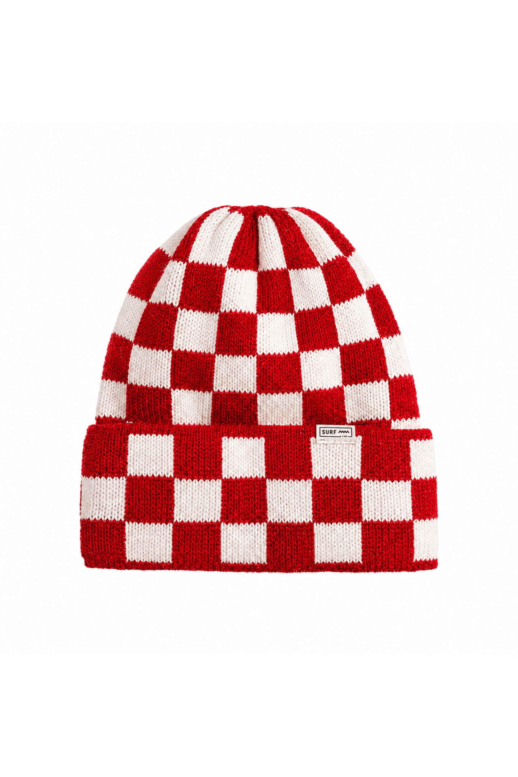 Checkered Folded Beanie - Formula Red & Vintage White - Gorros