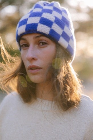 Checkered Folded Beanie -...