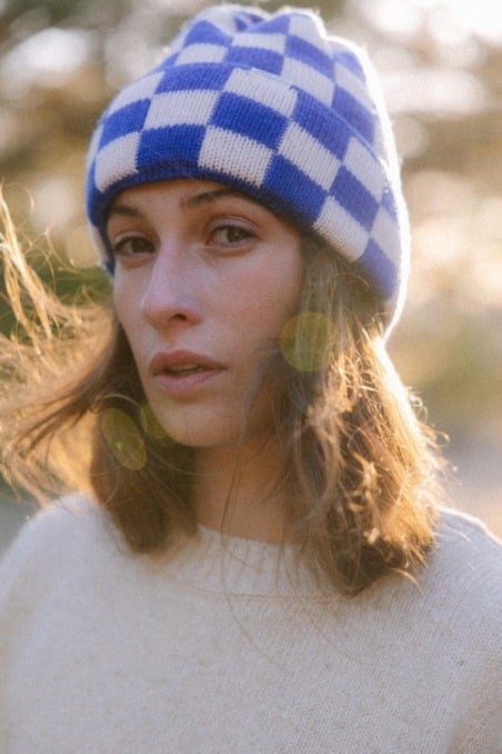 Checkered Folded Beanie - Cobalt Haze & Vintage White - Beanies Checkered Folded Beanie - Cobalt Haze & Vintage White - Beanies
