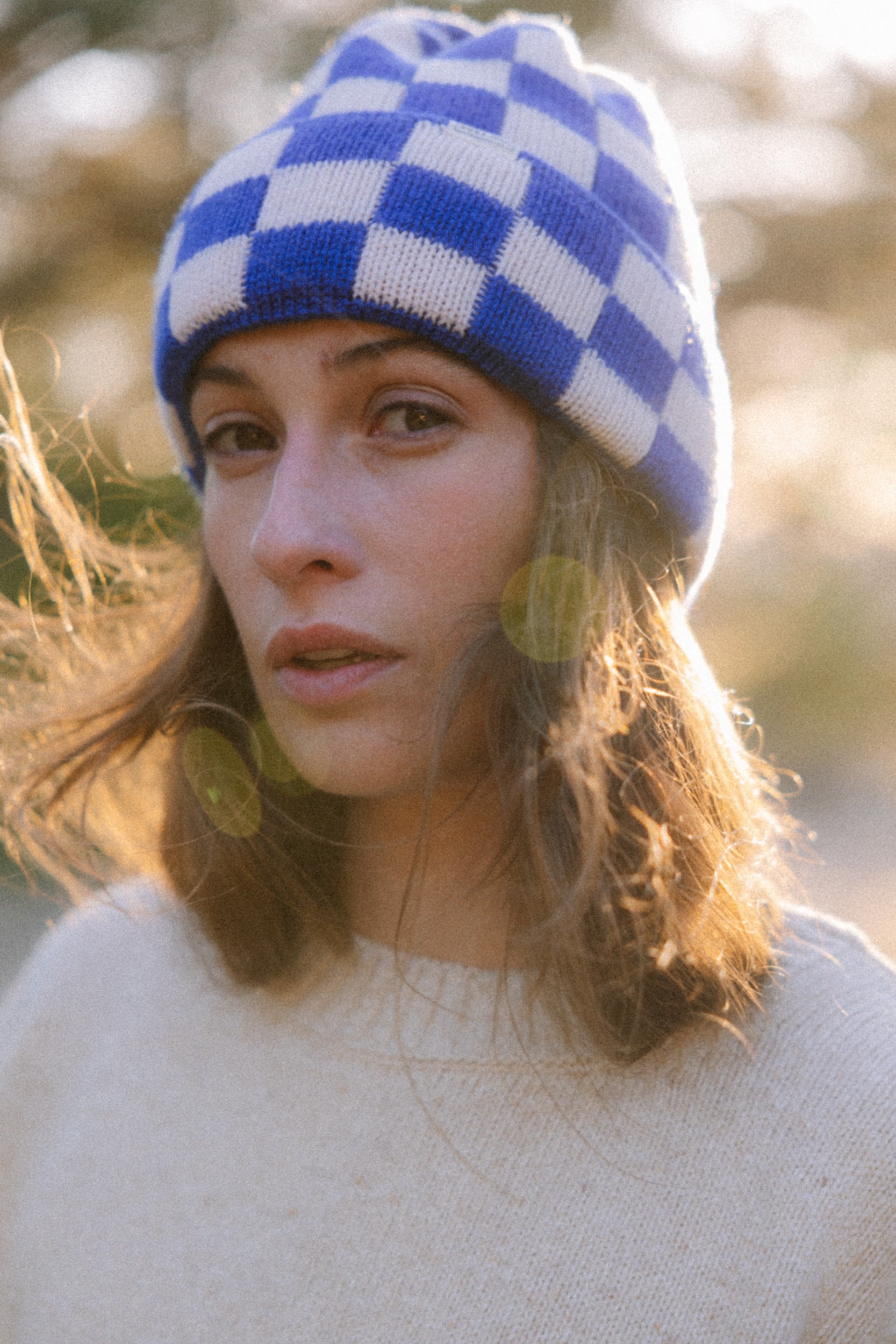 Checkered Folded Beanie - Cobalt Haze & Vintage White - Beanies Checkered Folded Beanie - Cobalt Haze & Vintage White - Beanies