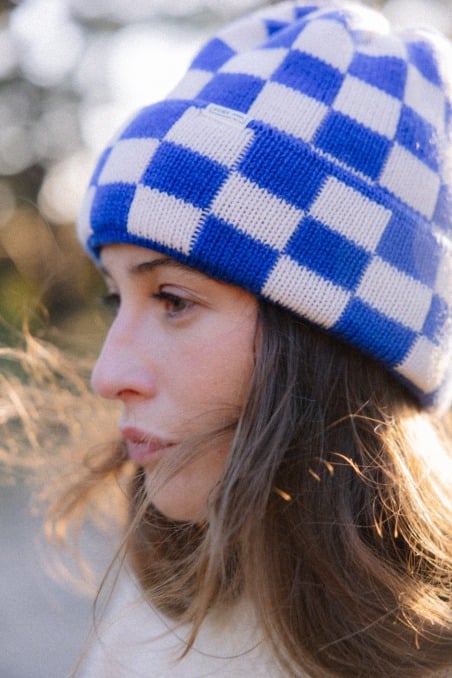 Checkered Folded Beanie - Cobalt Haze & Vintage White - Beanies Checkered Folded Beanie - Cobalt Haze & Vintage White - Beanies