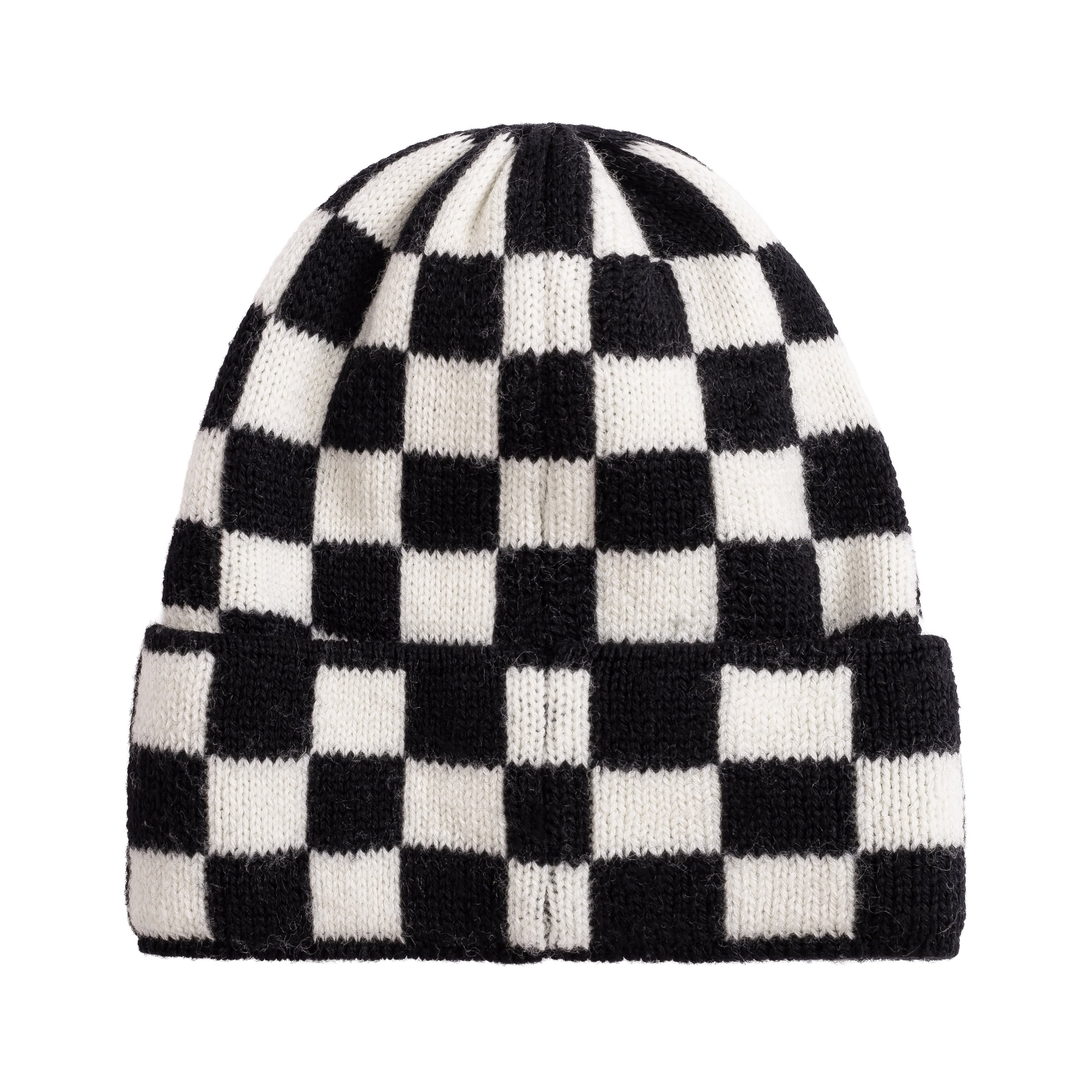 Checkered Folded Beanie - Space Black & Vintage White - Beanie Mutsen