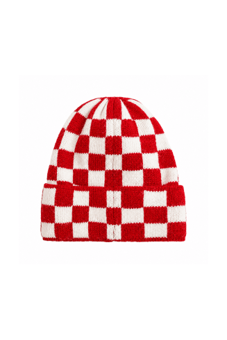 Checkered Folded Beanie -...