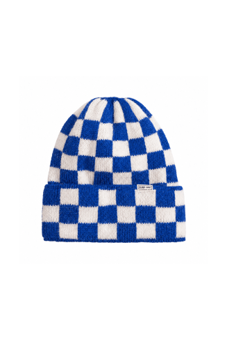 Checkered Folded Beanie - Cobalt Haze & Vintage White - Beanie Mutsen