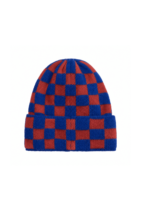 Checkered Folded Beanie - Cobalt Haze & Rusty - Beanies Checkered Folded Beanie - Cobalt Haze & Rusty - Beanies