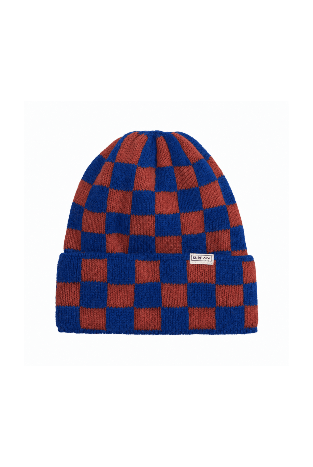 Checkered Folded Beanie - Cobalt Haze & Rusty - Beanies Checkered Folded Beanie - Cobalt Haze & Rusty - Beanies