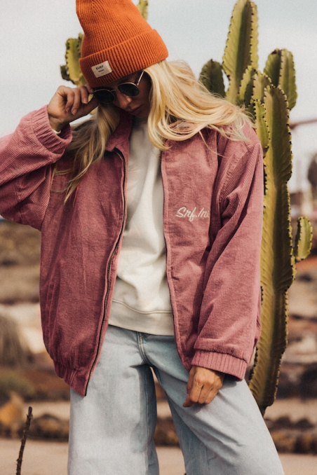 Cord Baseball Jacket - Raspberry Punch Cord Baseball Jacket - Raspberry Punch