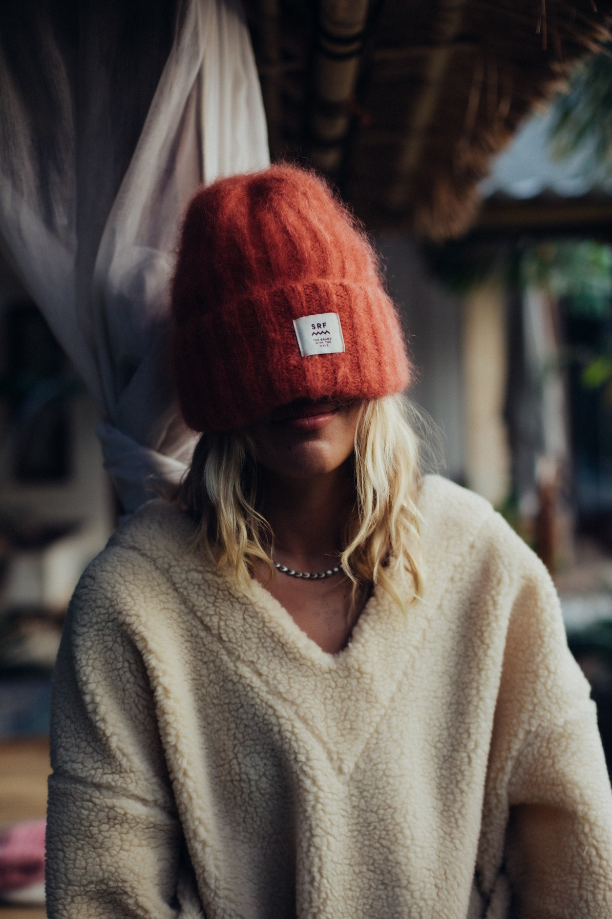 V Collar Sherpa Sweat - Vintage White