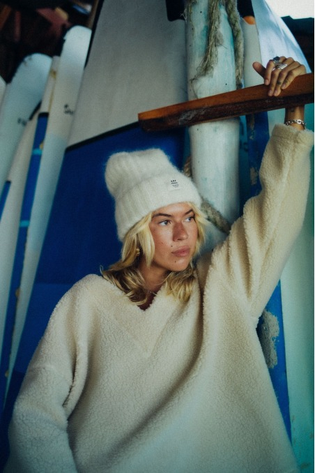Sweatshirt mit V-Ausschnitt und Sherpa-Futter – Vintage White Sweatshirt mit V-Ausschnitt und Sherpa-Futter – Vintage White