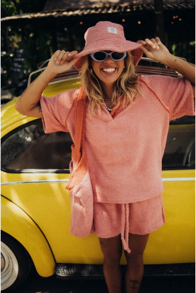 Frotte Polo Tee - Flamingo Pink Frotte Polo Tee - Flamingo Pink