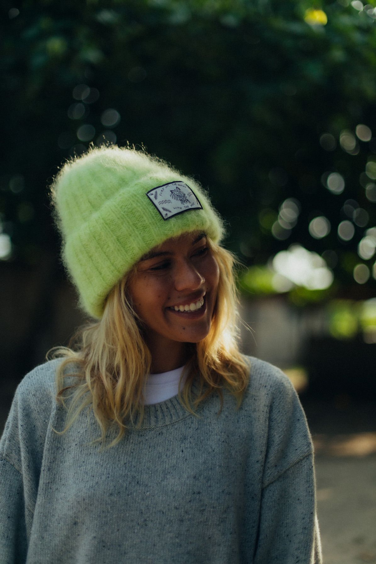 Olivia Wave Tiger Beanie - Lime