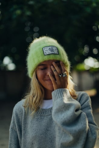 Olivia Wave Tiger Beanie - Lime