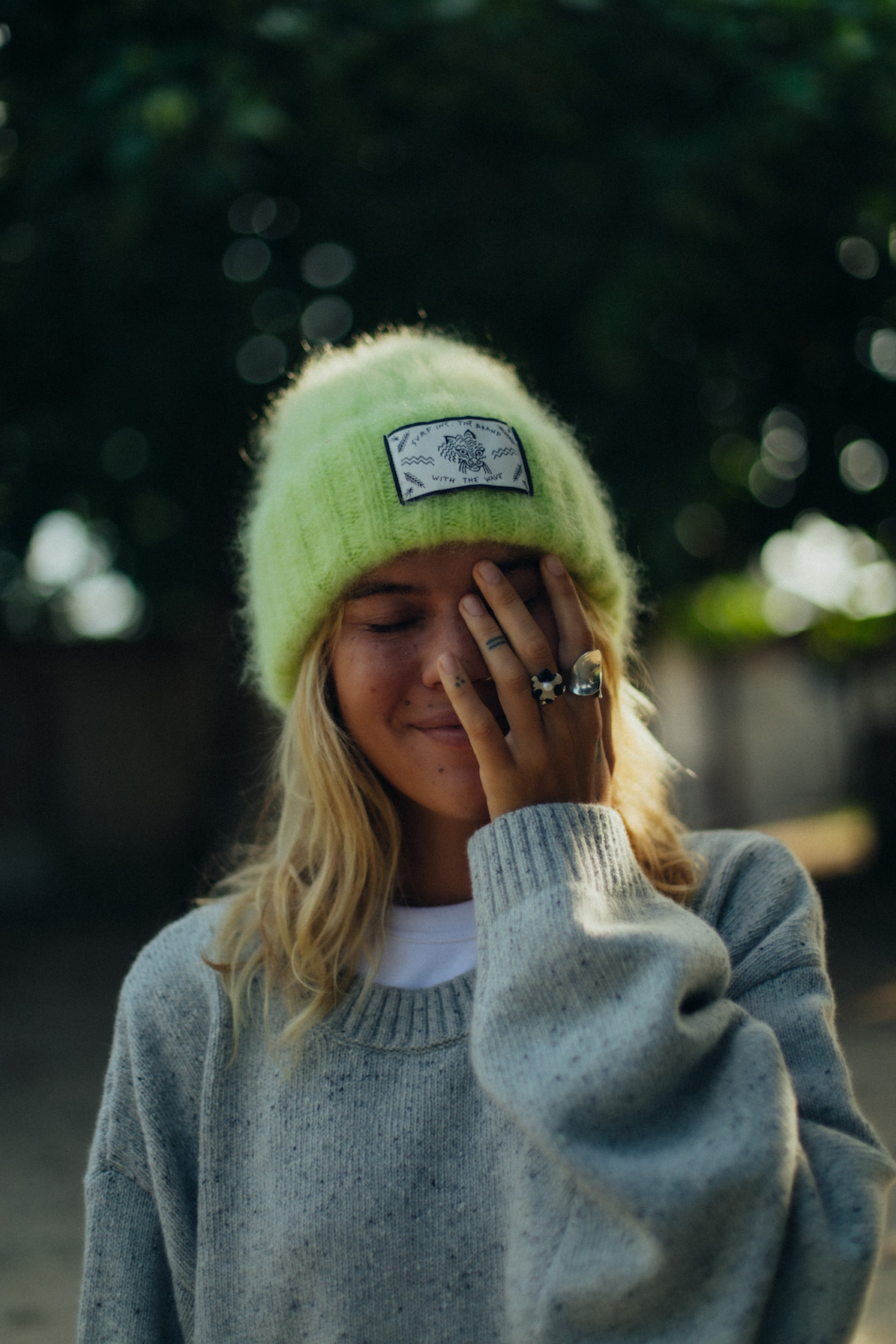 Olivia Wave Tiger Beanie - Lime