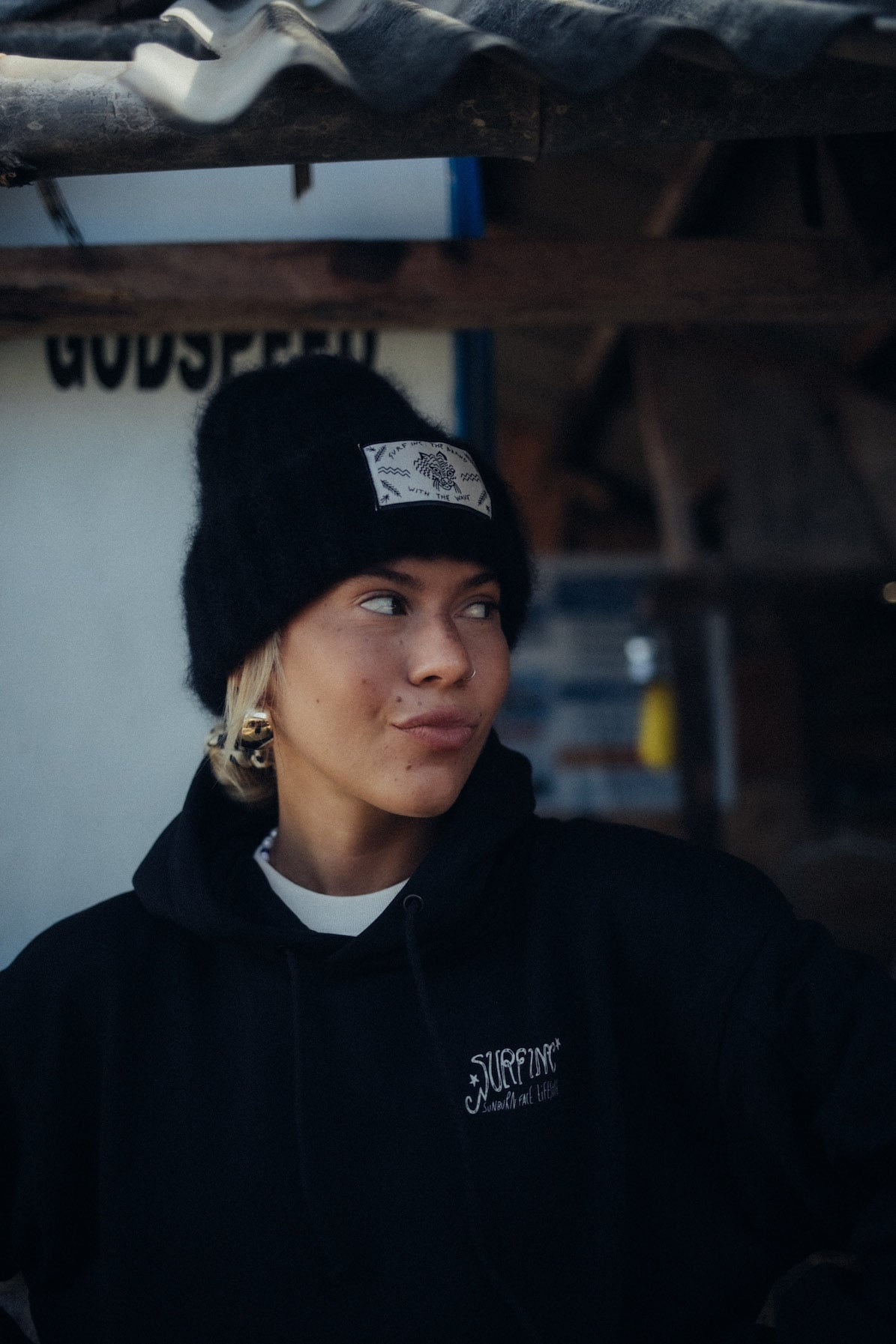 Olivia Wave Tiger Beanie - Space Black