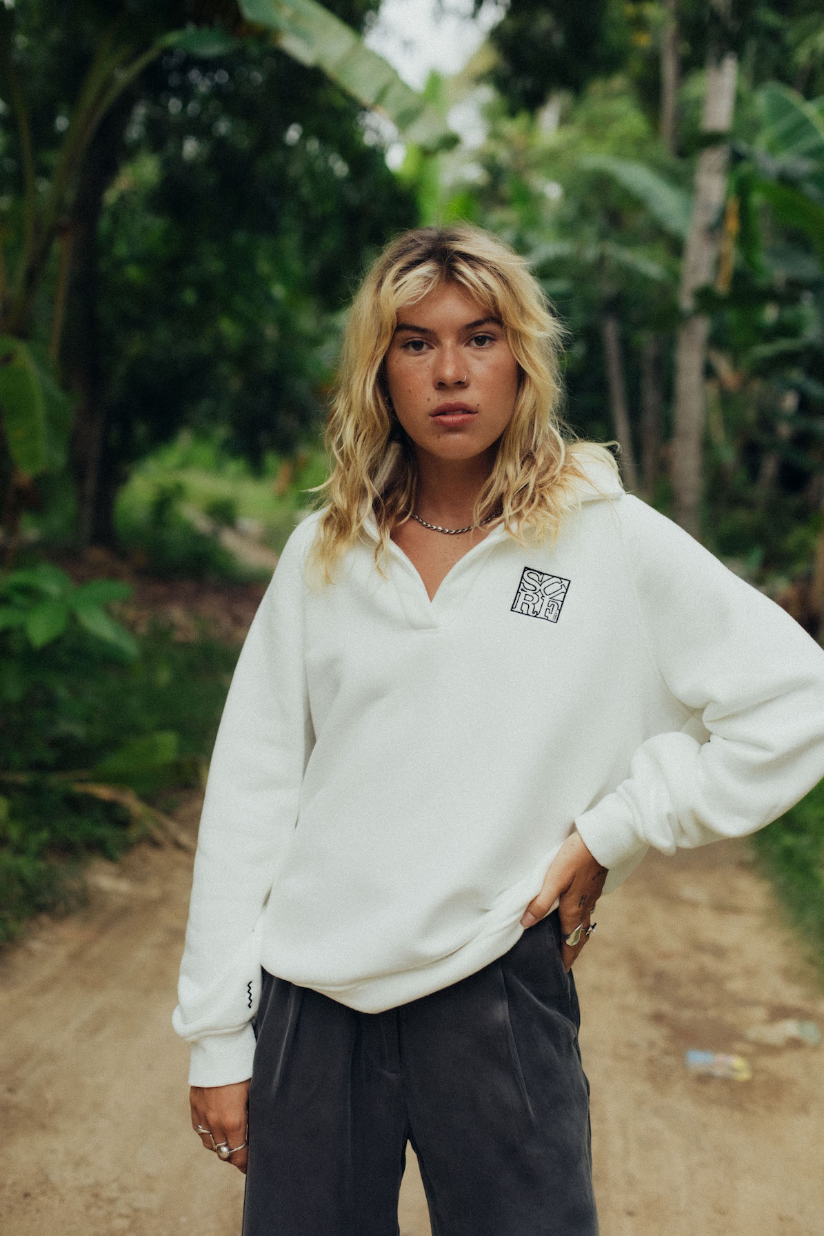 Surf Square Polo Sweat - Vintage White