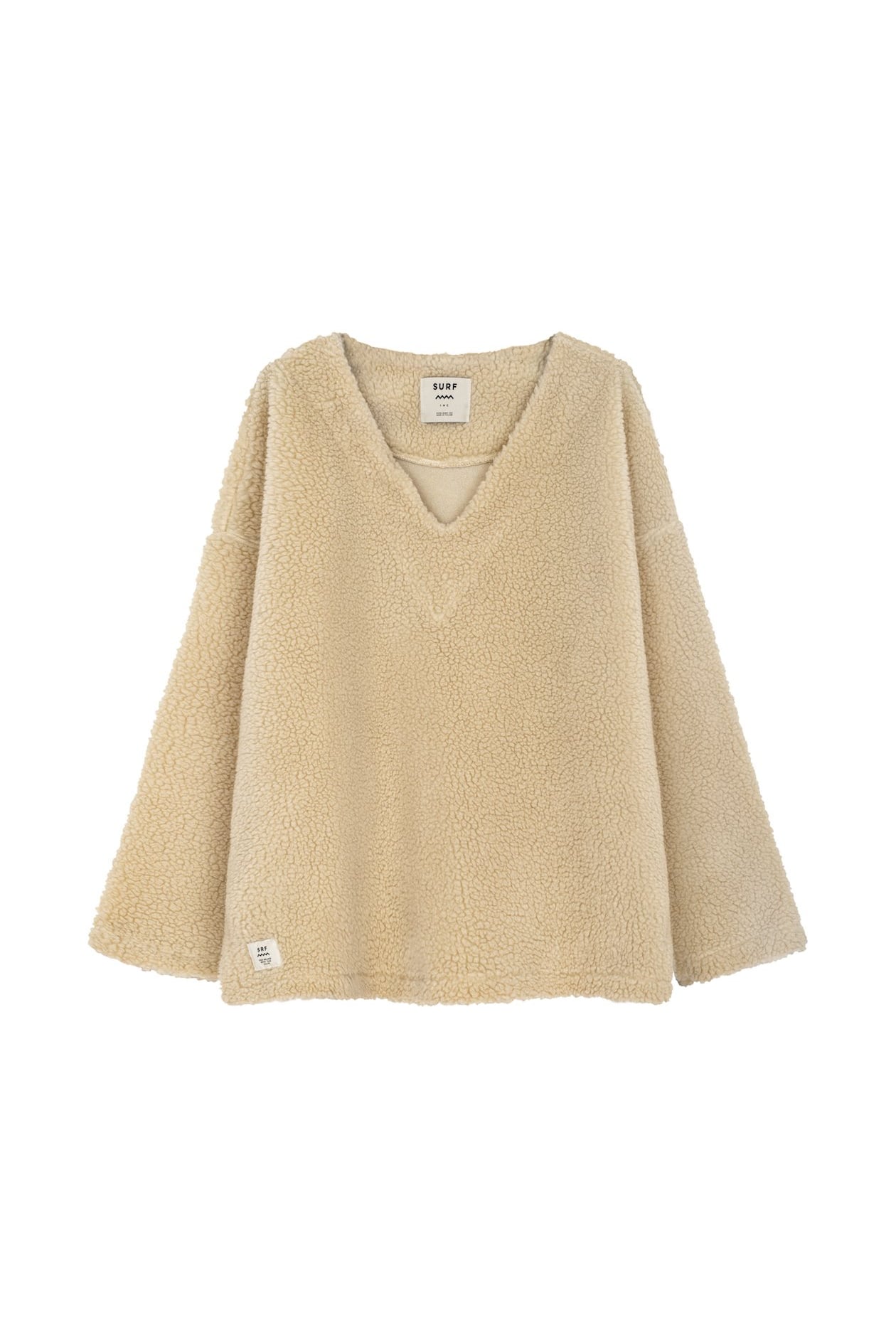 V Collar Sherpa Sweat - Vintage White