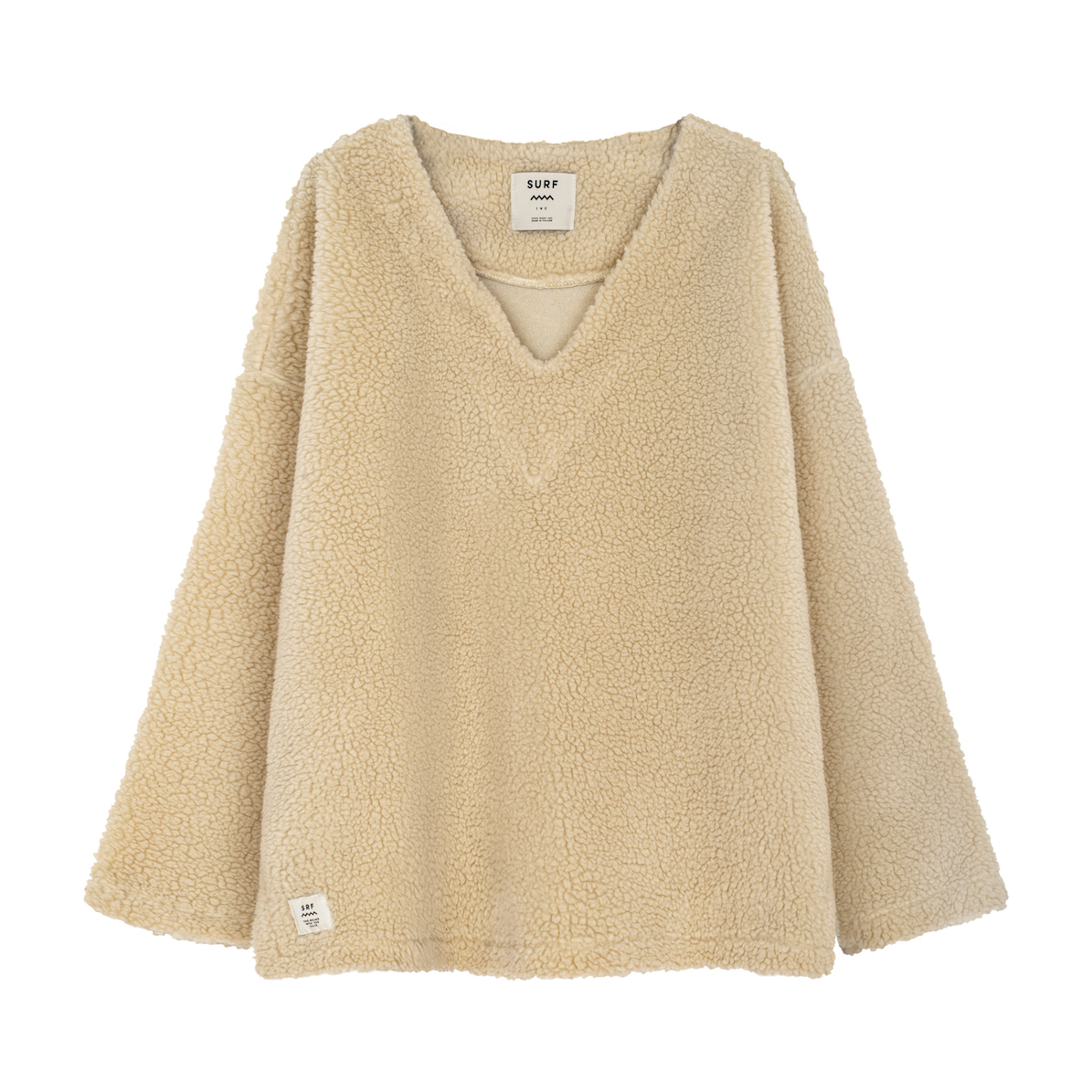 Sweatshirt mit V-Ausschnitt und Sherpa-Futter – Vintage White Sweatshirt mit V-Ausschnitt und Sherpa-Futter – Vintage White