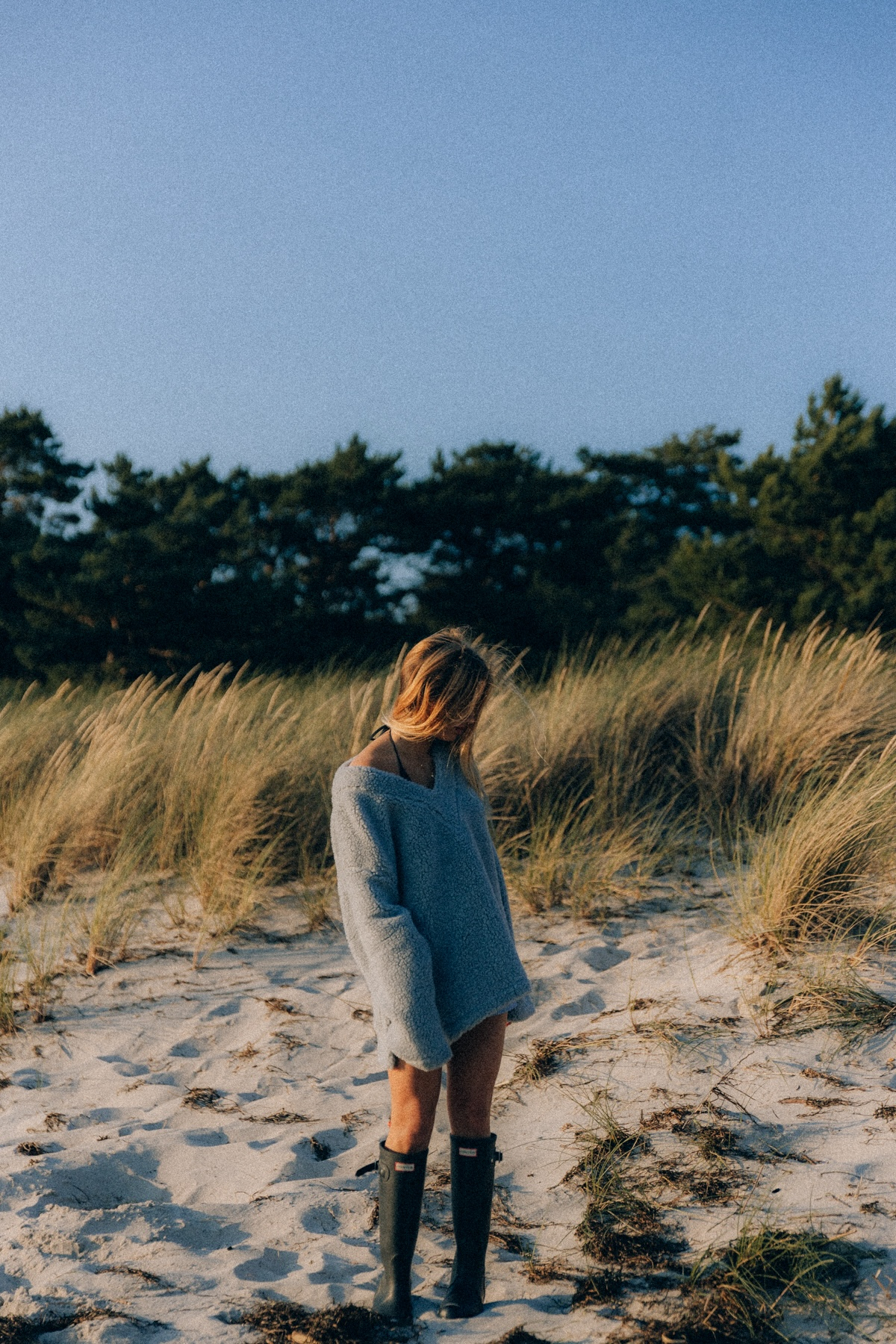 V Collar Sherpa Sweat - Grey