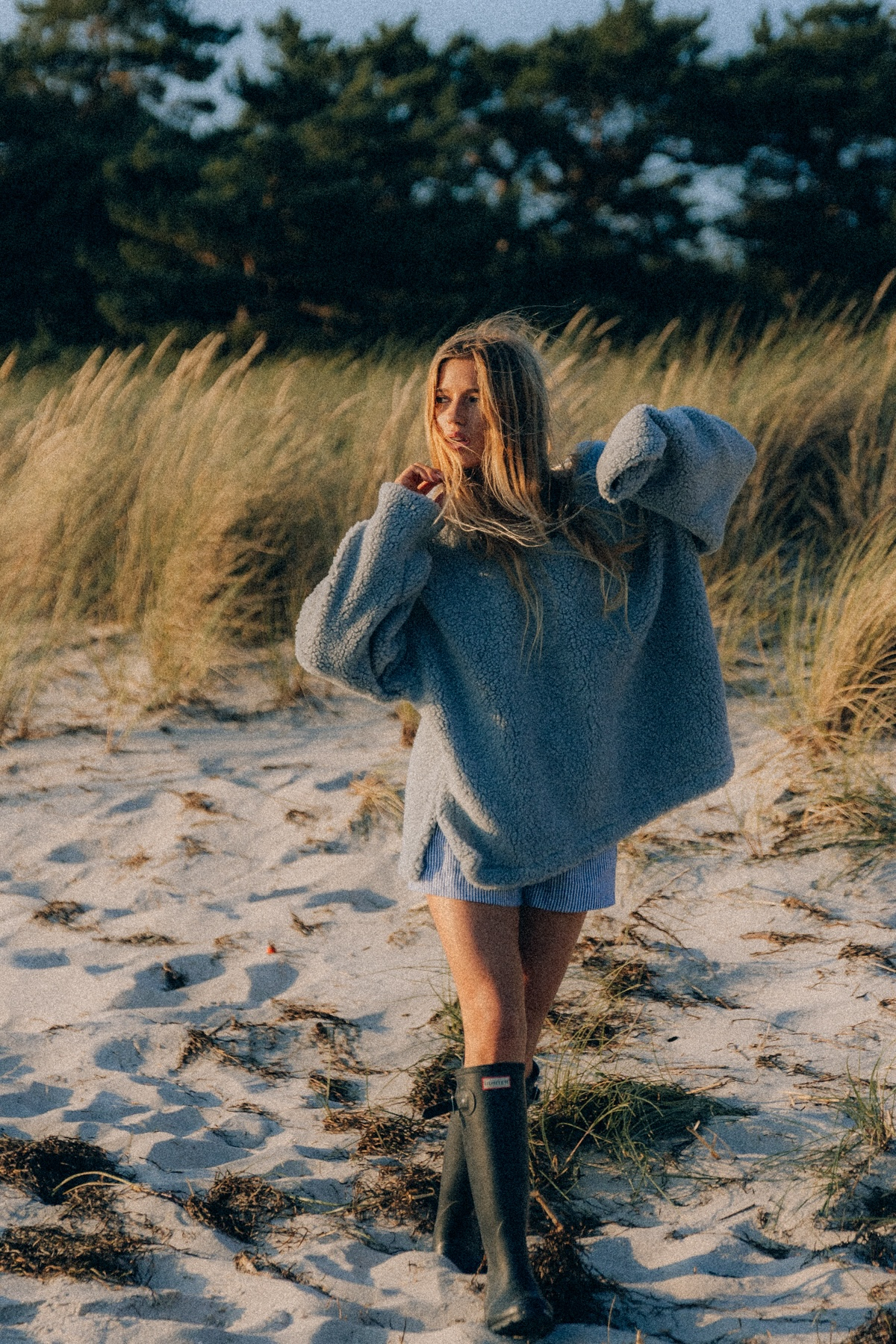 V Collar Sherpa Sweat - Grey