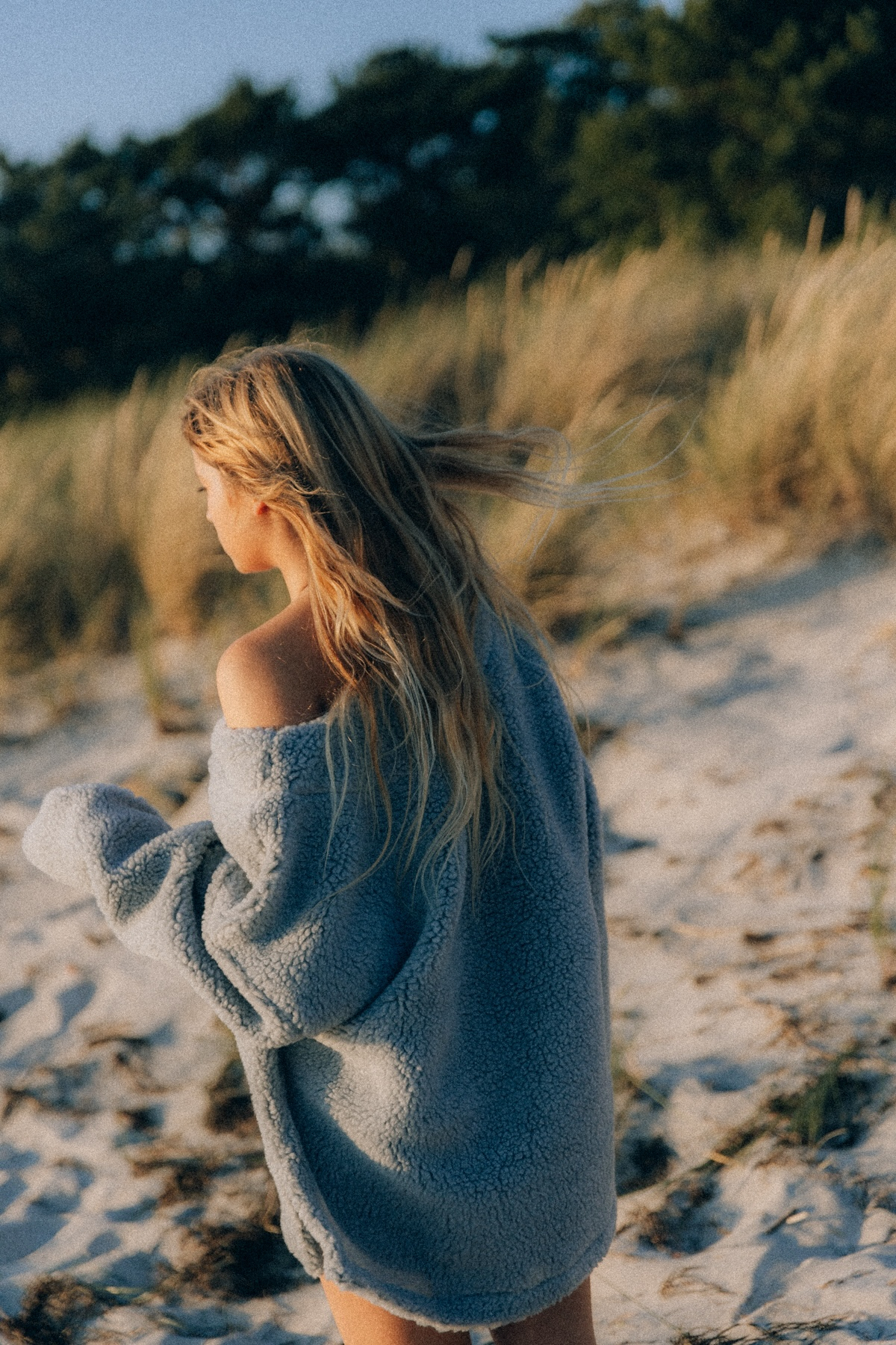 V Collar Sherpa Sweat - Grey