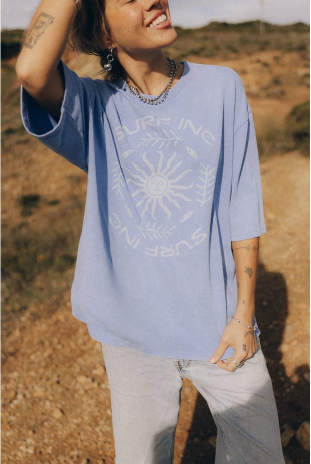 Mellow Angry Sun Tee - Denim Blue Mellow Angry Sun Tee - Denim Blue