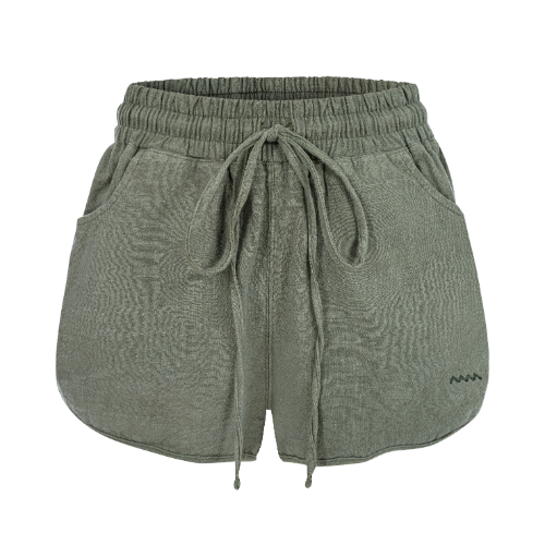 Stone Washed Linen Shorts - Olive
